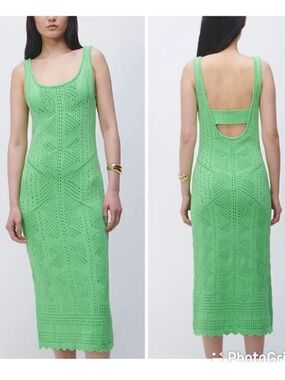 Jonathan Simkhai Tiffany Meadow Green Knit Scoop-Neck Midi Dress. Luxury. Size S